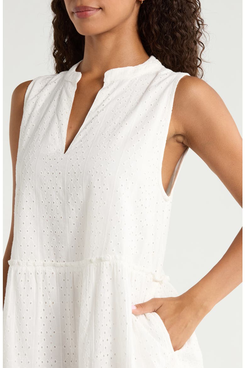 Eyelet Tiered Sleeveless Cover-Up Minidress, Alternate, color, WHITE