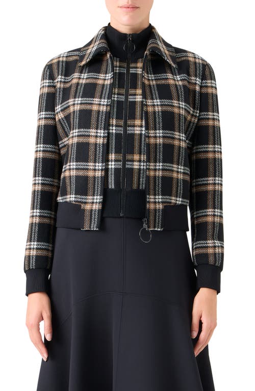 Akris Punto Plaid Wool Tricotine Tweed Short Bomber Jacket In Black