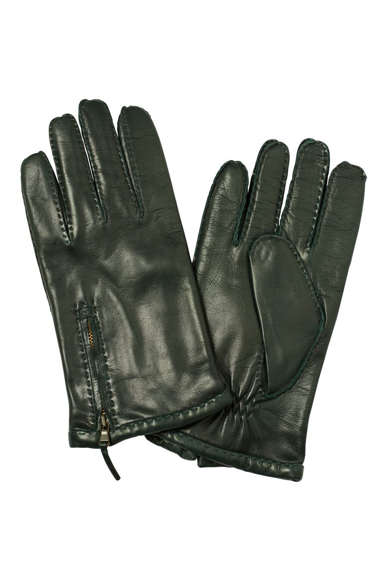 Richard E Cashmere Lined Leather Gloves, Main, color, GREEN