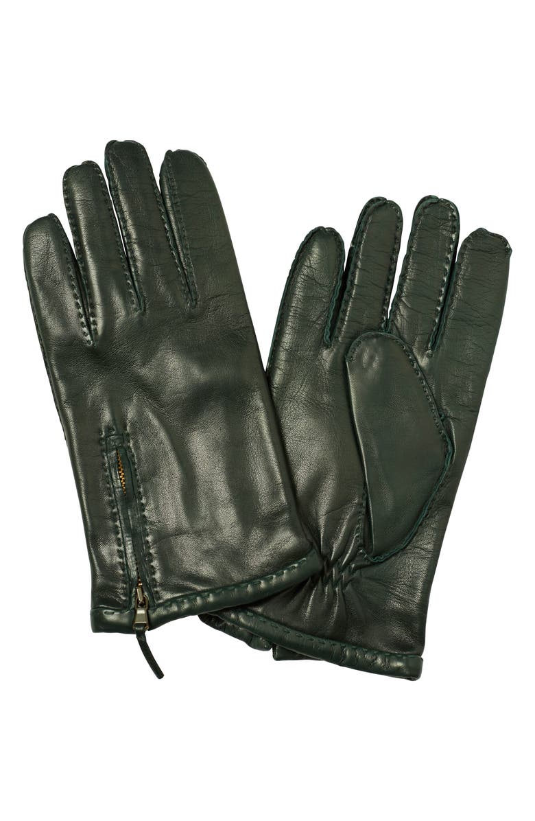 Paula Rowan Richard E Cashmere Lined Leather Gloves, Main, color, Green