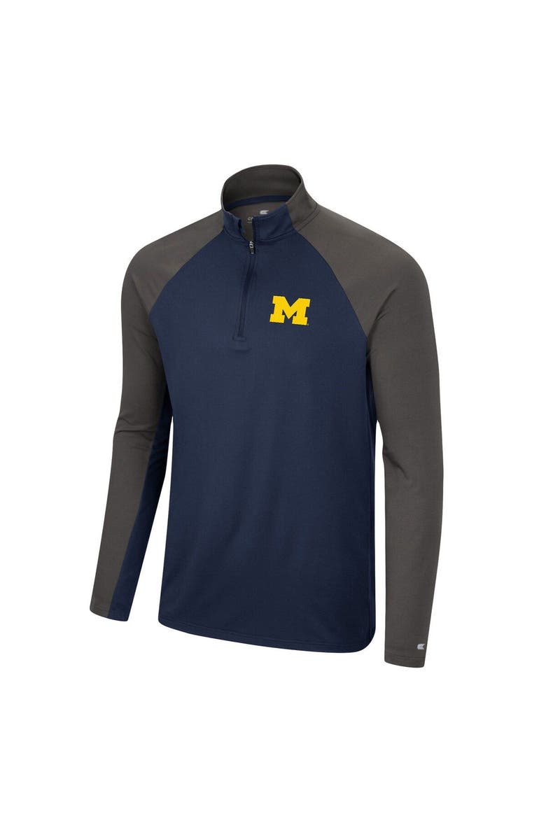 COLOSSEUM Men's Colosseum Navy/Charcoal Michigan Wolverines Two Yutes Raglan Quarter-Zip Windshirt, Alternate, color,