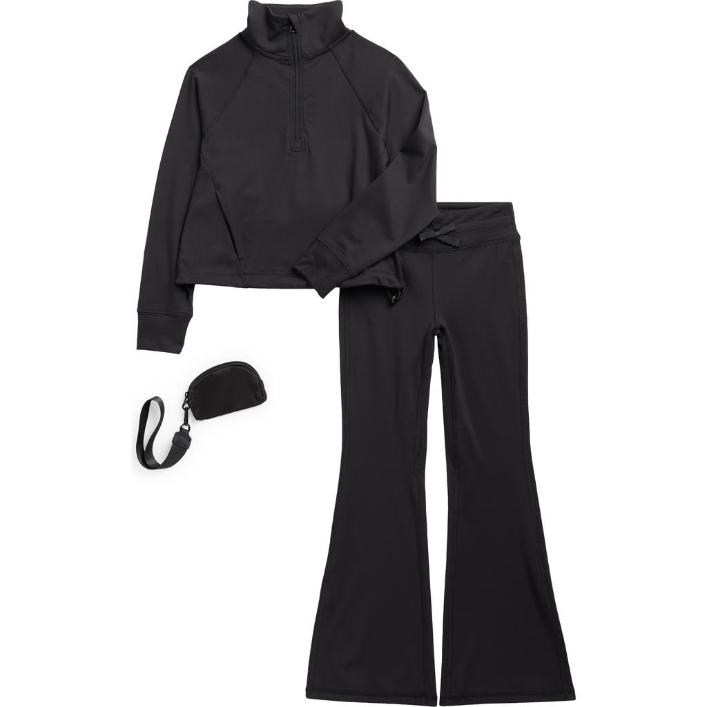 90 Degree By Reflex Kids' Half Zip Pullover, Flare Pants & Wristlet Set In Black