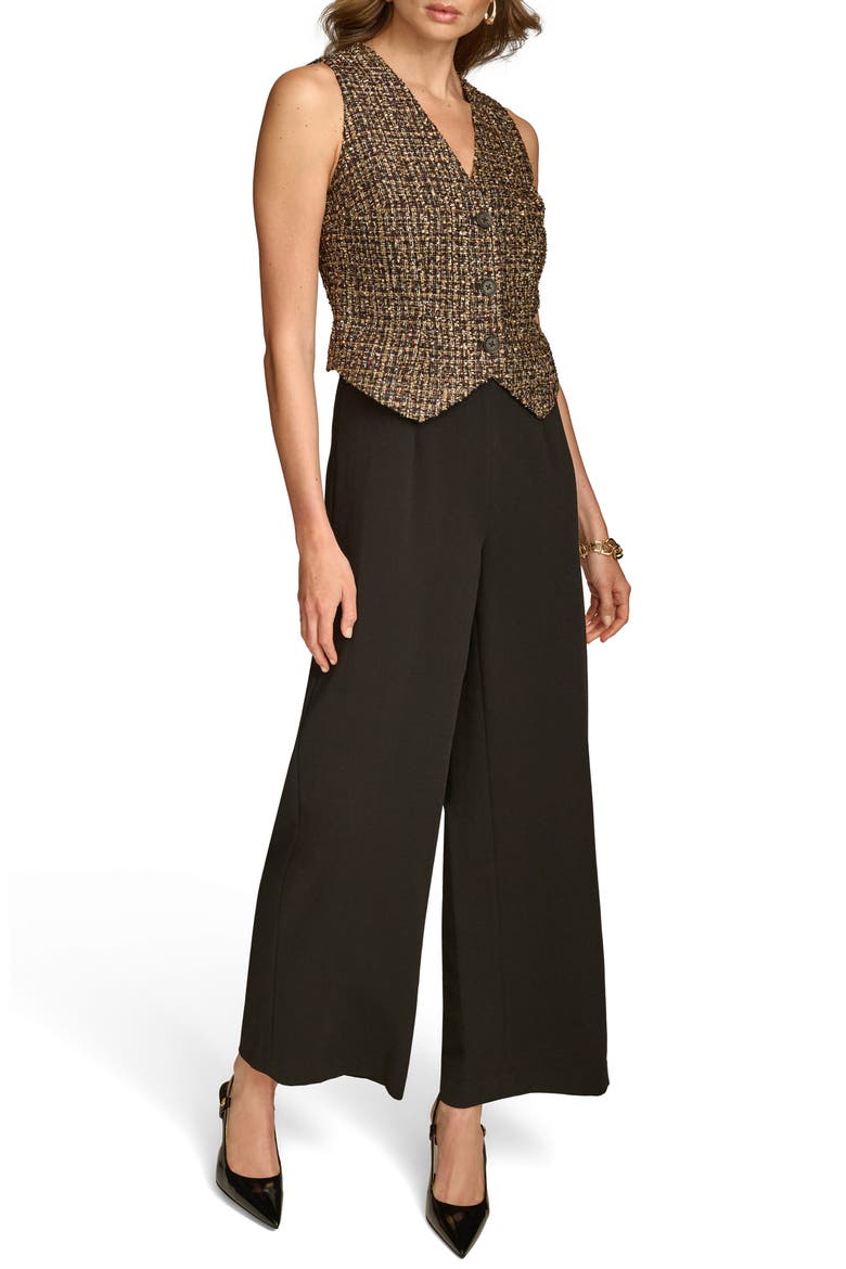Metallic Tweed & Cady Crepe Button Front Wide Leg Jumpsuit, Alternate, color, ELDERBERRY MULTI/ BLACK