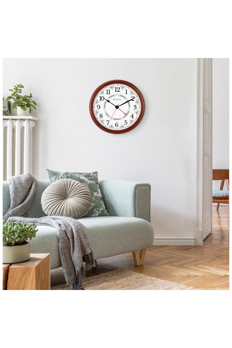 Daily Wall Clock, 18" Diameter, Brown Cherry, Alternate, color, Brown Cherry