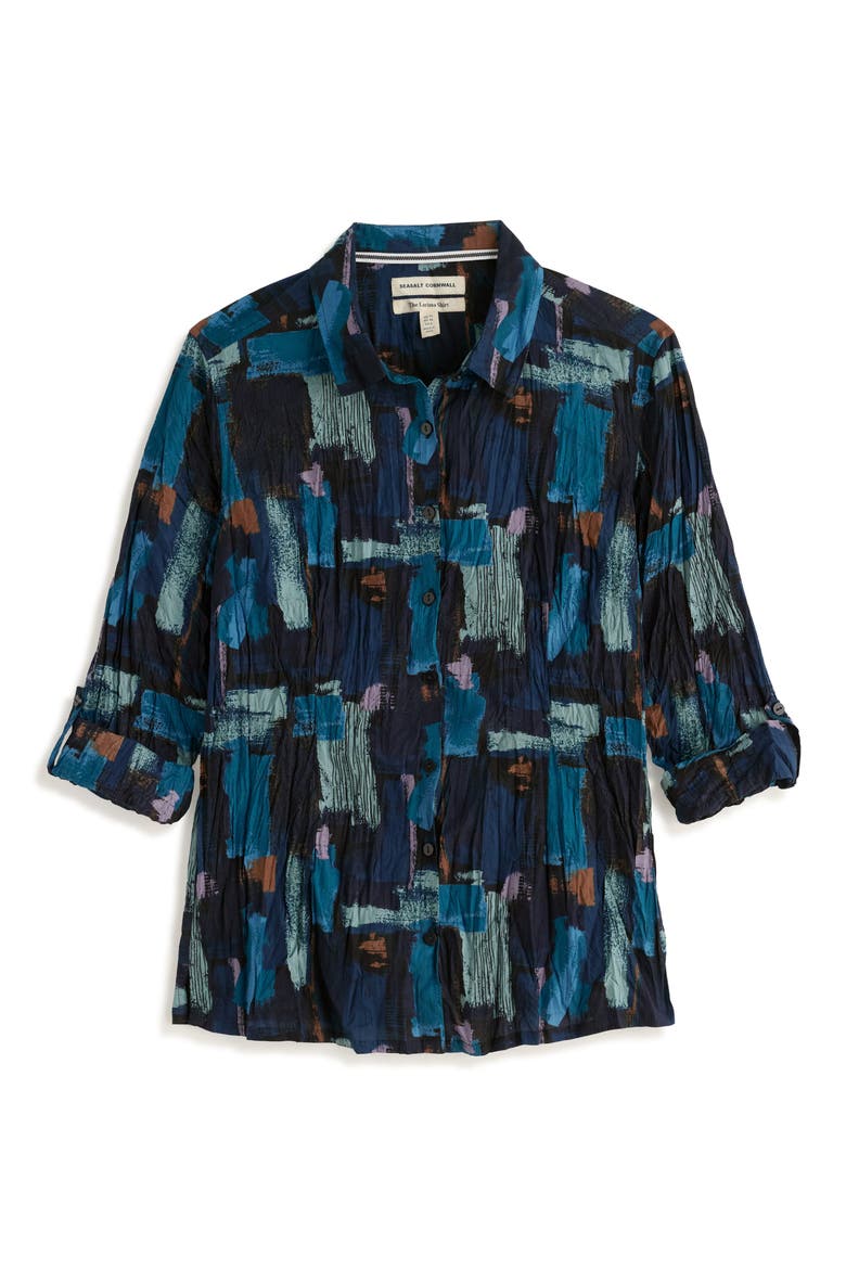 Larissa Crinkled Organic Cotton Shirt, Alternate, color, PAINT TEXTURE MARITIME