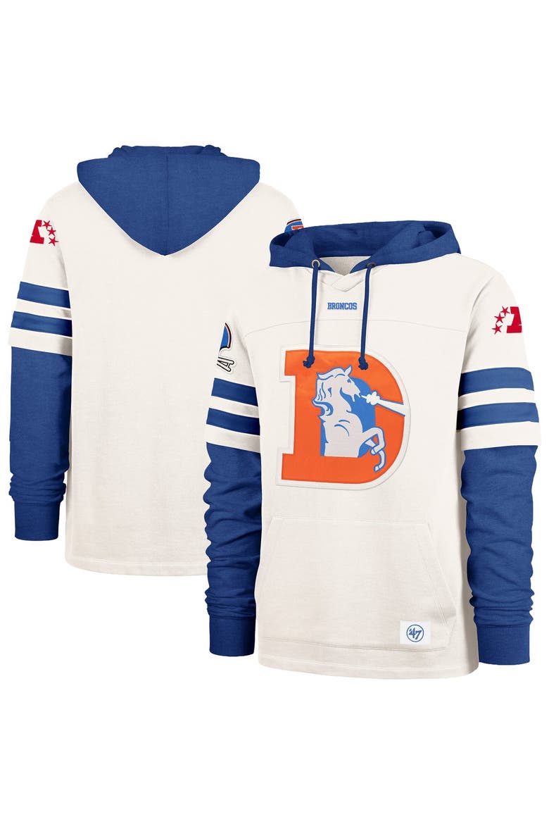 Men's '47  Cream Denver Broncos Split Zone Cornerback Duo Lacer Hoodie, Main, color, Cream