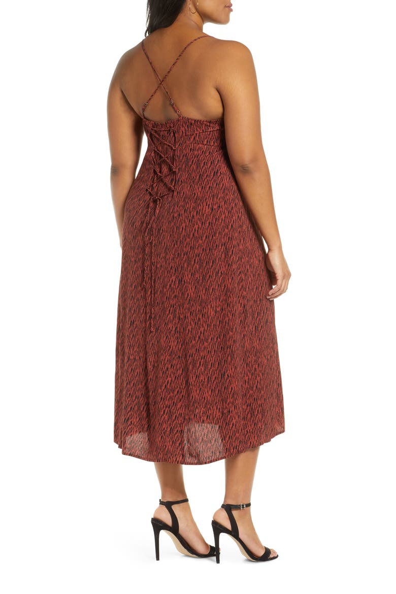 High Slit Sleeveless Midi Dress, Alternate, color, RUST HENNA SMALL CAMO