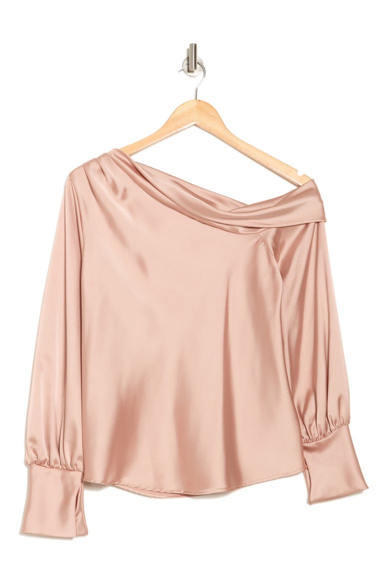 Asymmetrical Drop Shoulder Satin Top, Alternate, color, ROSE