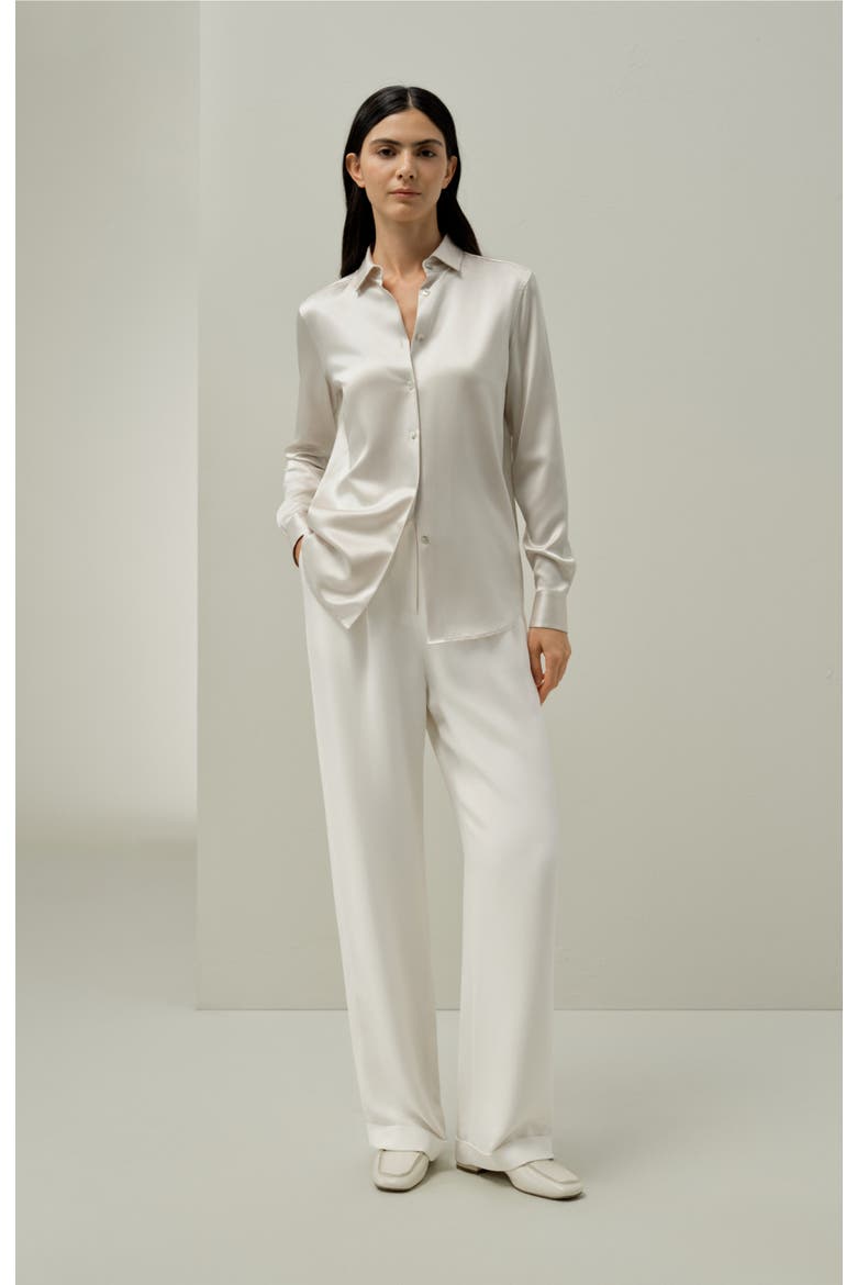 Women's Spread Collar Silk Shirt, Alternate, color, Pale-Gray