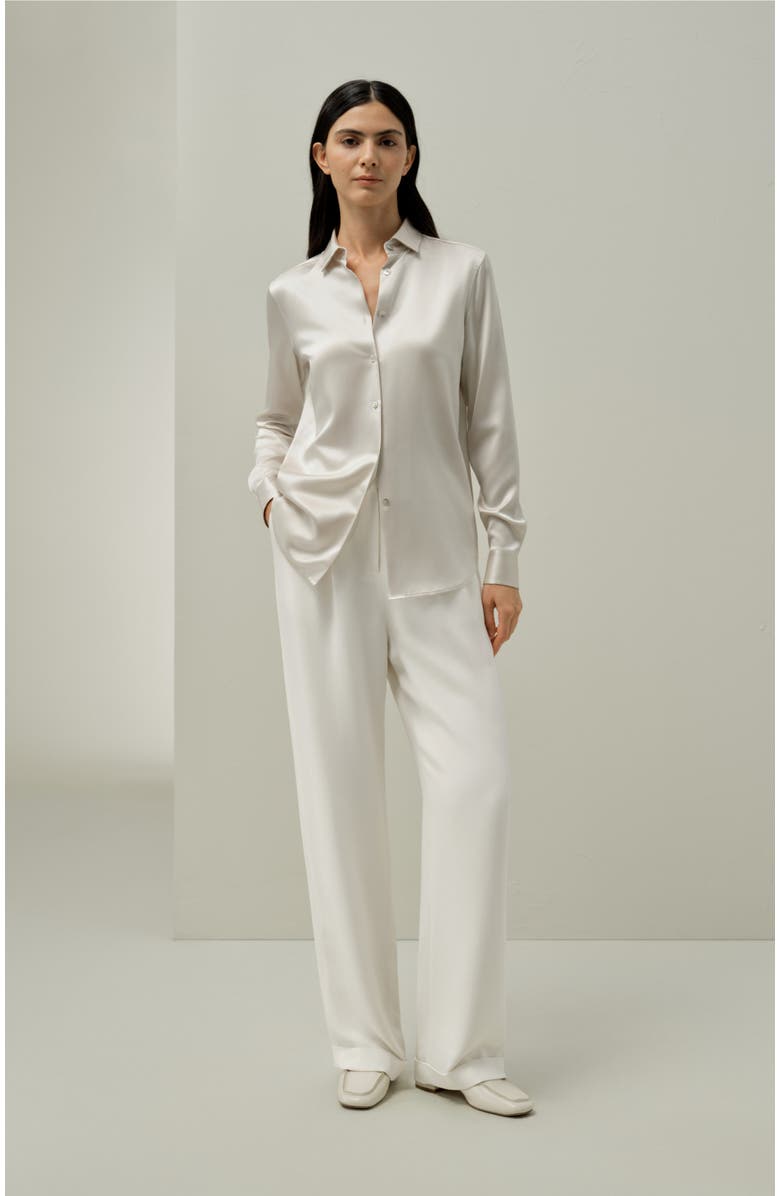 Lilysilk Spread Collar Silk Shirt, Alternate, color, Pale-Gray