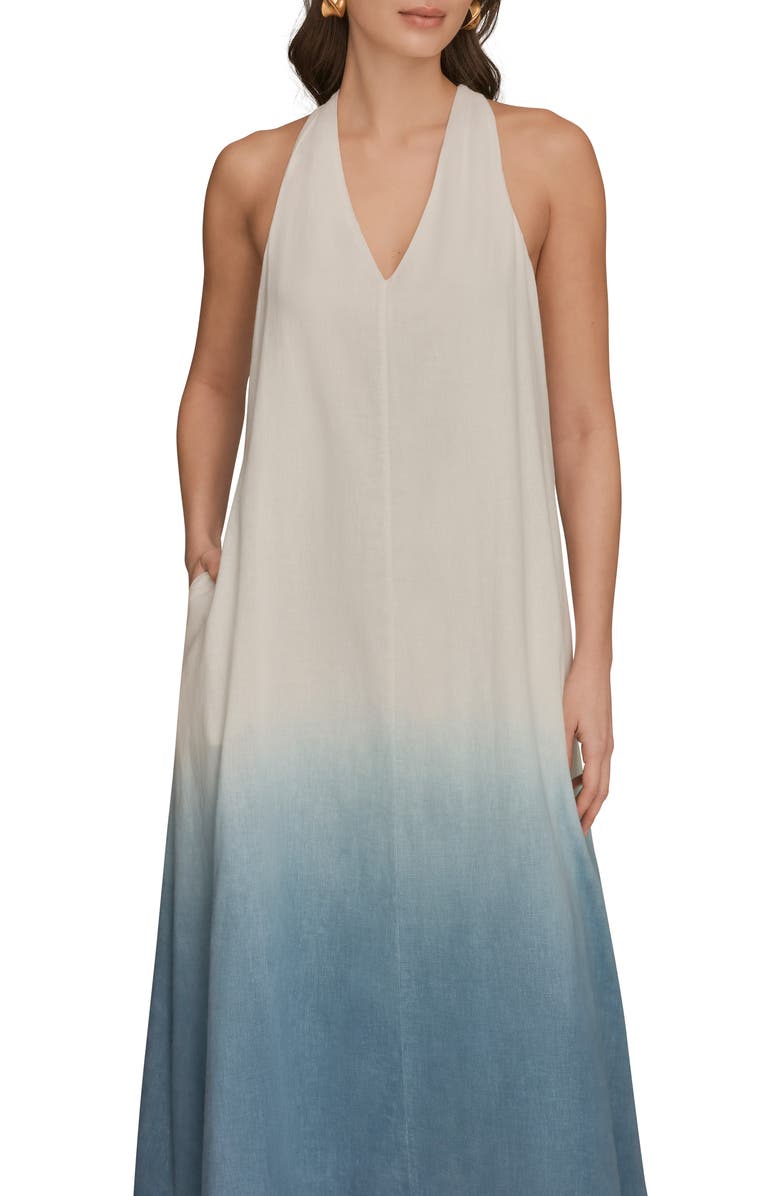 Donna Karan New York V-Neck Sleeveless Maxi Dress, Alternate, color, Washed Indigo D