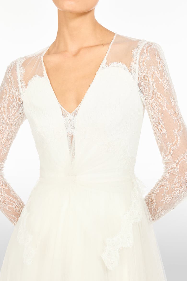 Silk Crush Lace Long-sleeve Bridal Dress, Alternate, color, Ivory