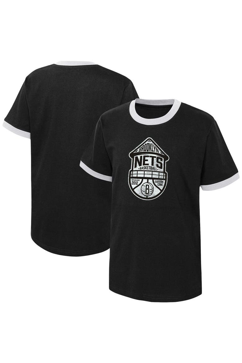 Youth Black Brooklyn Nets Hoop City Hometown Ringer T-Shirt, Main, color, Black