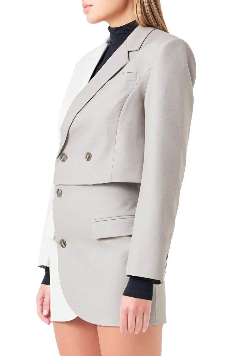 Grey Lab Colorblock Crop Blazer, Alternate, color, Grey Multi