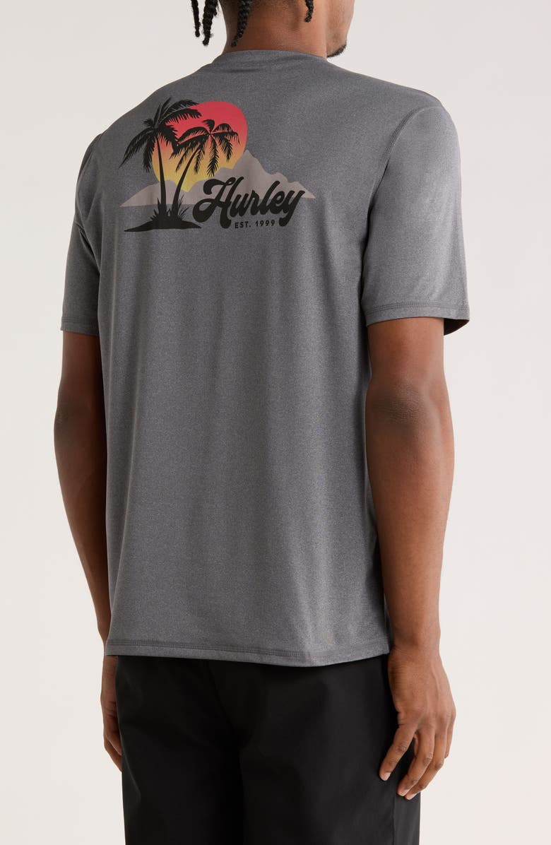 Hurley Island Time Short Sleeve Hybrid Rashguard, Alternate, color, Black Heather