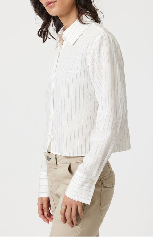Shop Mavi Jeans Pinstripe Crop Button-up Shirt In White/black Pin Stripe