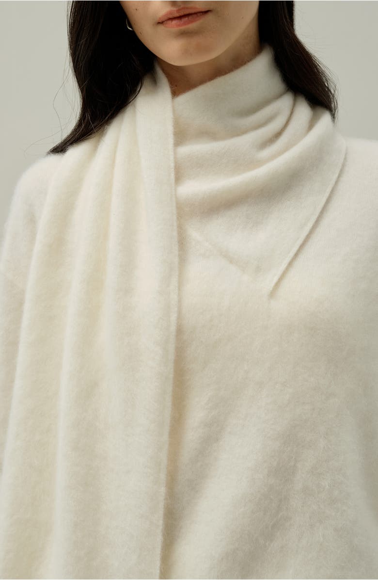 Lilysilk Draped Scarf Brushed Cashmere Sweater, Alternate, color, White