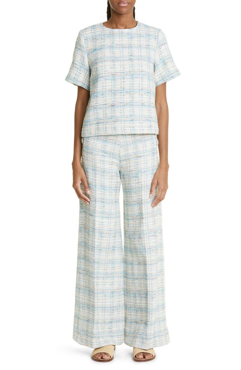 Lisa Marie Fernandez Cotton Blend Tweed Boxy Top, Alternate, color, Blue Tweed