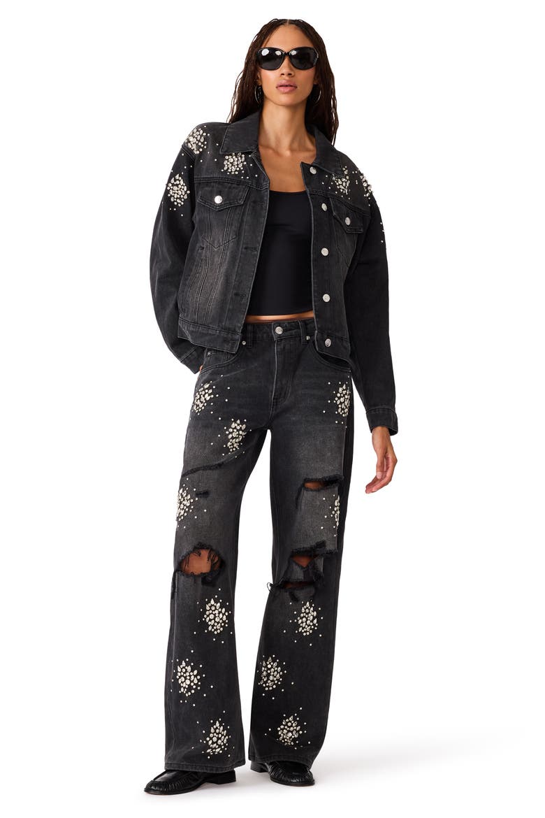 Clarke Embellished Denim Jacket, Alternate, color, WASHED BLACK