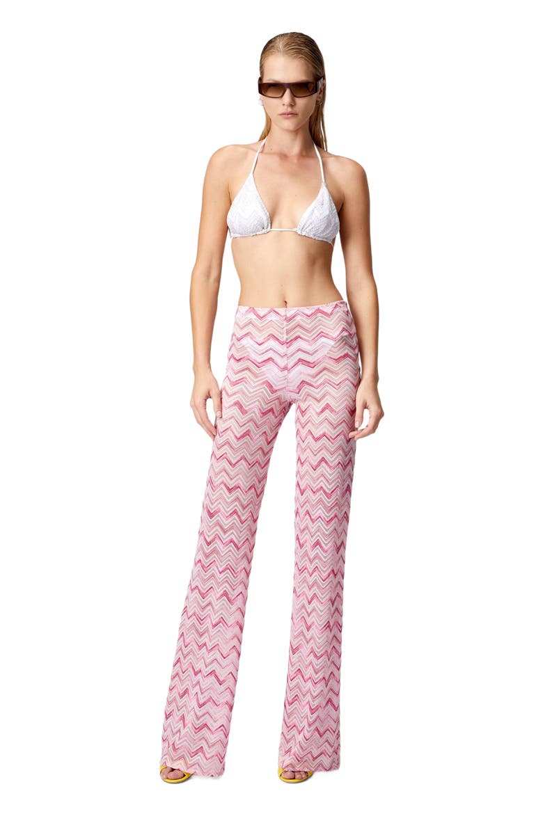 Flare Trousers In Slub Zigzag Viscose Blend, Main, color, White &  Pink