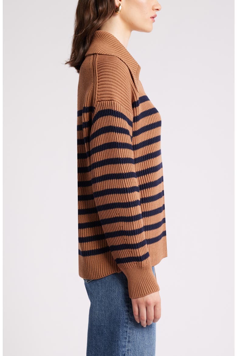 Stripe Long Sleeve Cotton Sweater, Alternate, color, TAN- NAVY STRIPE