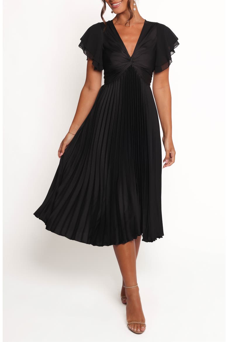 Nova Flutter Sleeve Midi Dress, Main, color, BLACK