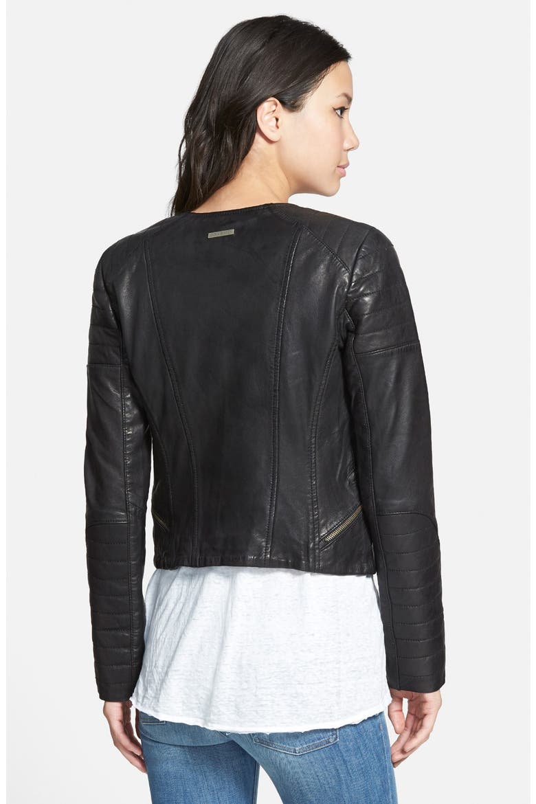 'Trudy' Collarless Lambskin Leather Biker Jacket, Alternate, color, BLACK