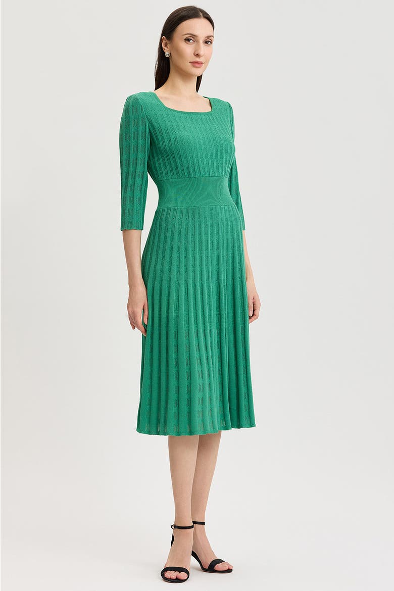 Linear Pointelle Tonal Knit Fit-N-Flare Midi Dress, Alternate, color, Kelly Green