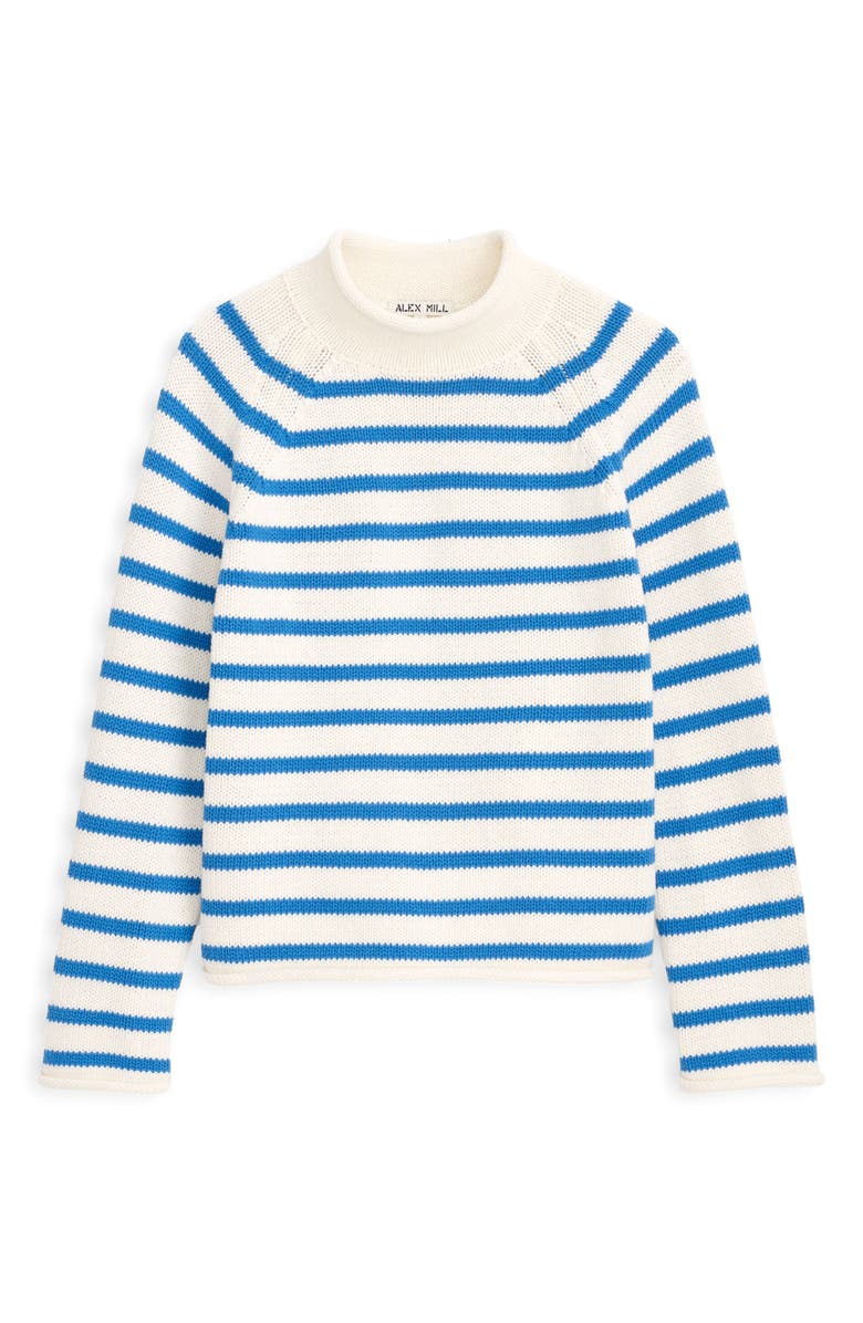 Alex Mill Eastport Stripe Roll Neck Sweater, Alternate, color, Sea Salt / Ultramarine