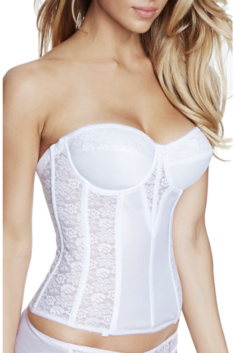 Colette Lace Low Back Convertible Corset Longline Bra, Alternate, color, WHITE