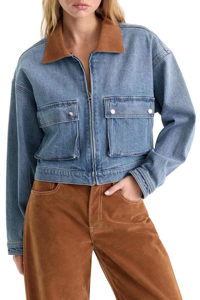 Swing Cropped Denim Jacket, Main, color, INDIGO1320