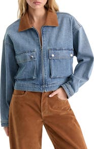 Good American Swing Cropped Denim Jacket