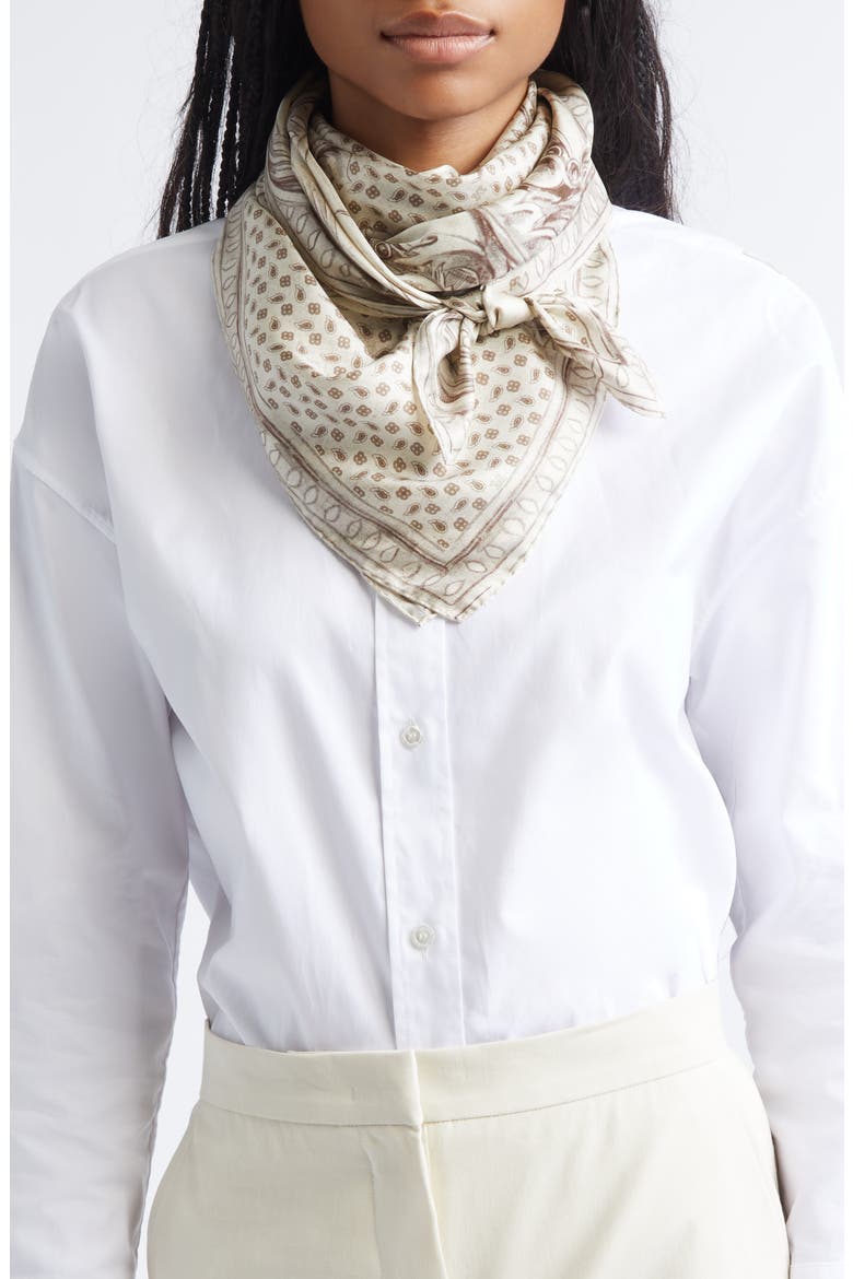 Paisley Silk Twill Square Scarf, Main, color, WHITE