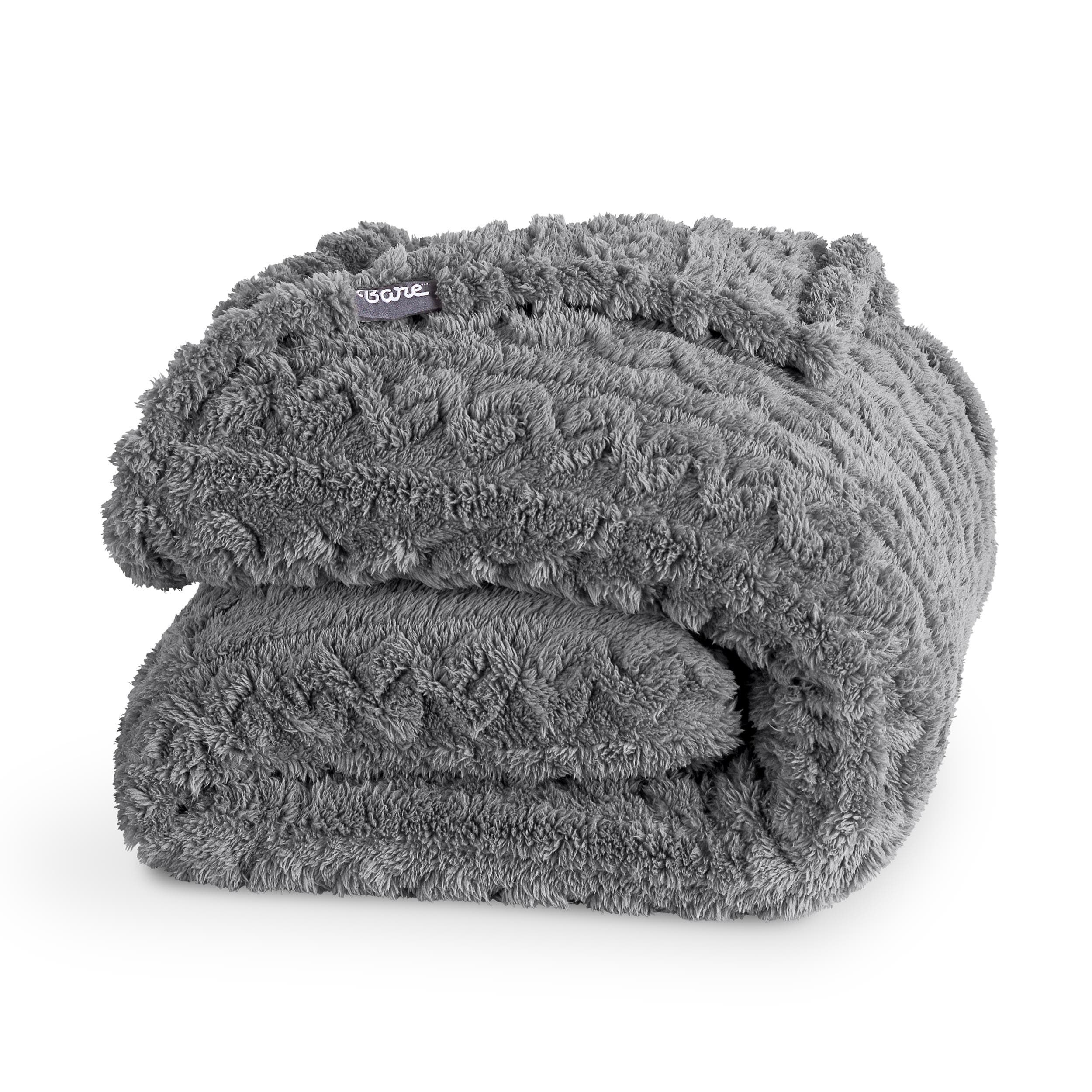 Bare Home Cable Faux Shearling Blanket - Grey, Full/Queen