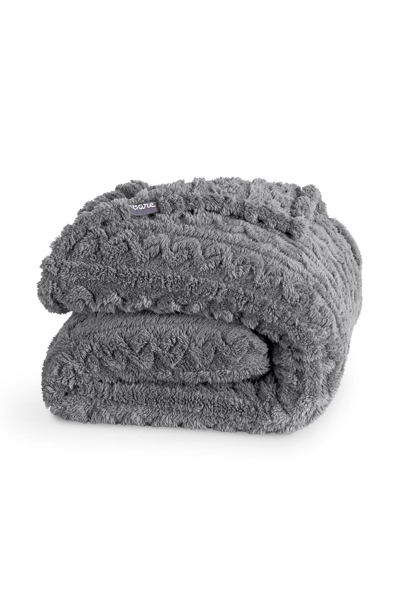Cable Faux Shearling Throw Blanket, Main, color, Grey