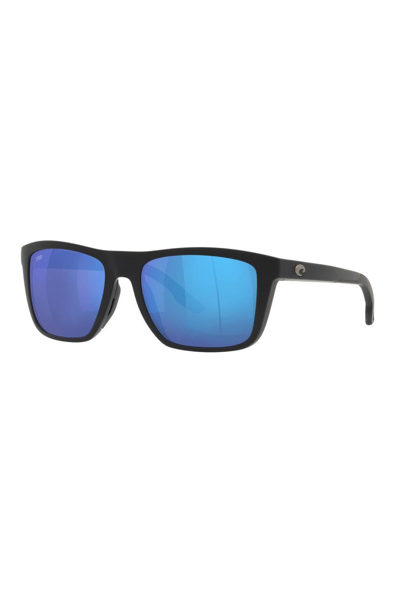 Mainsail 55mm Mirrored Polarized Rectangular Sunglasses, Alternate, color, MATTE BLACK