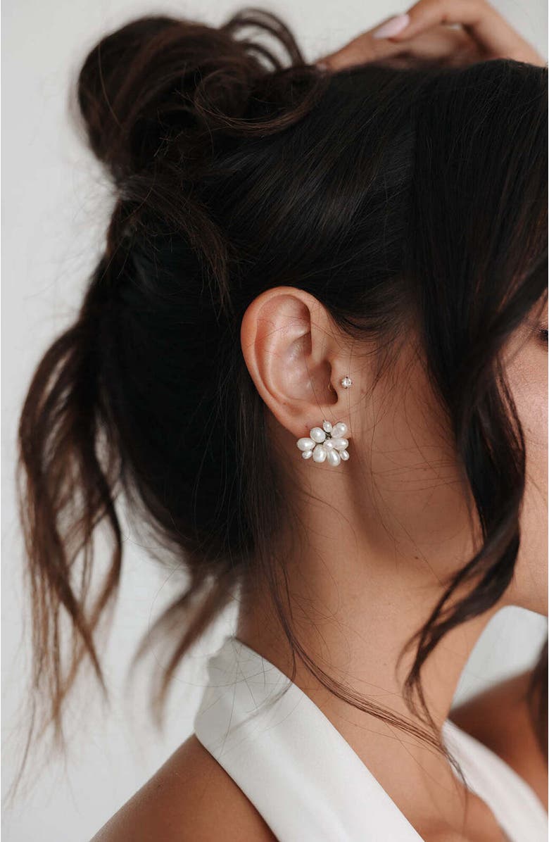 Untamed Petals Sublime Freshwater Pearl Stud Earrings, Alternate, color, Silver