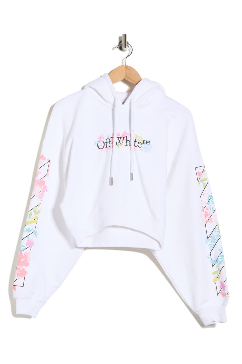 Crop Graphic Hoodie, Alternate, color, BRIGHT WHITE