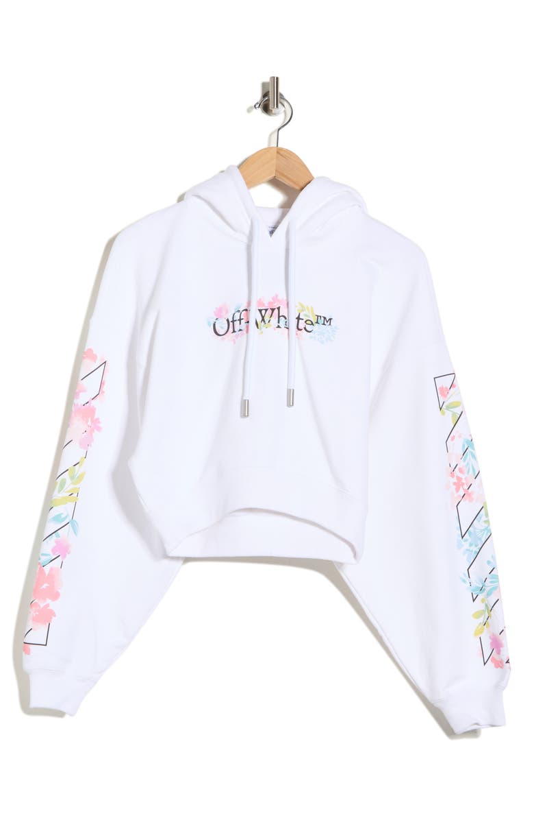Off-White Crop Graphic Hoodie, Main, color, Bright White