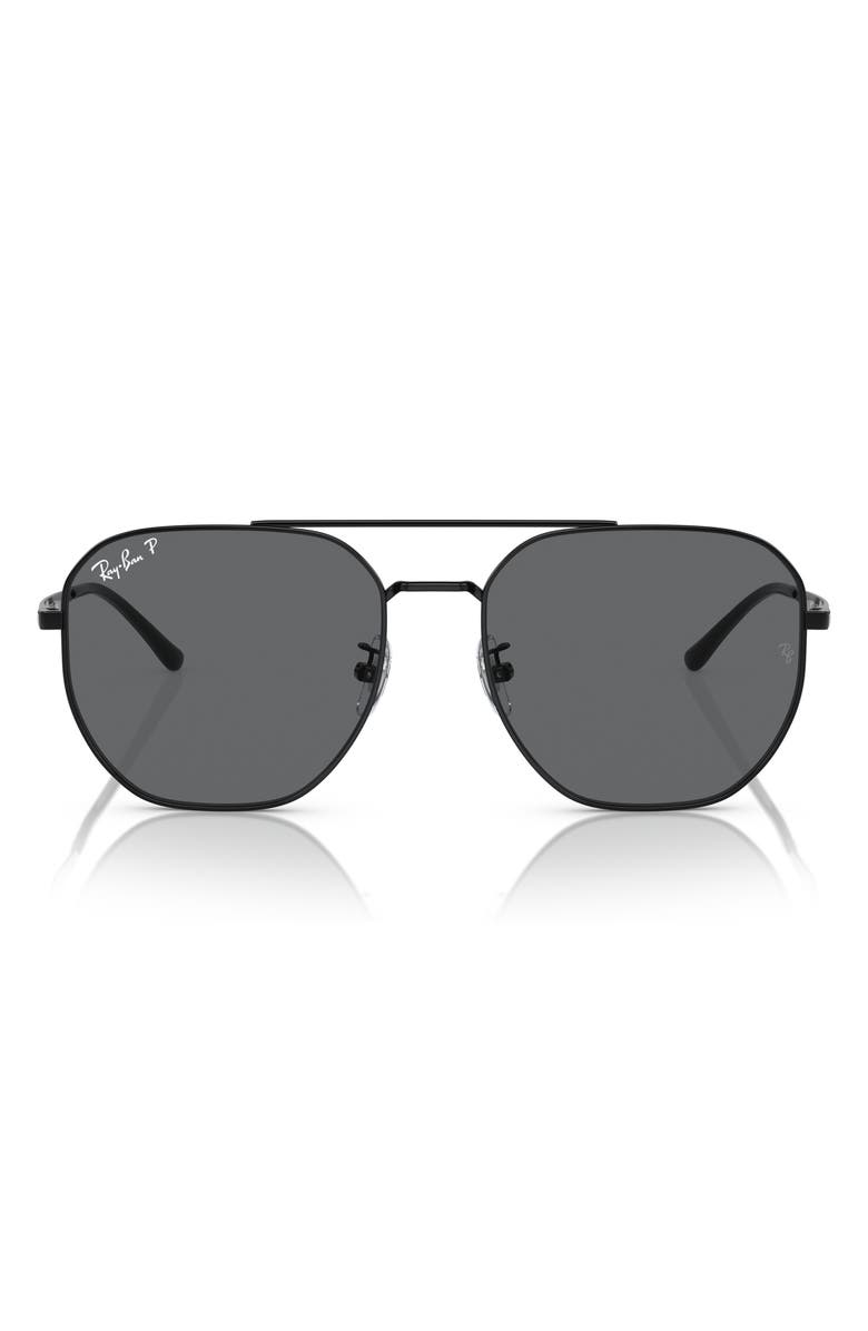 Ray-Ban 59mm Polarized Irregular Sunglasses, Main, color, Black / Dark Grey Polar