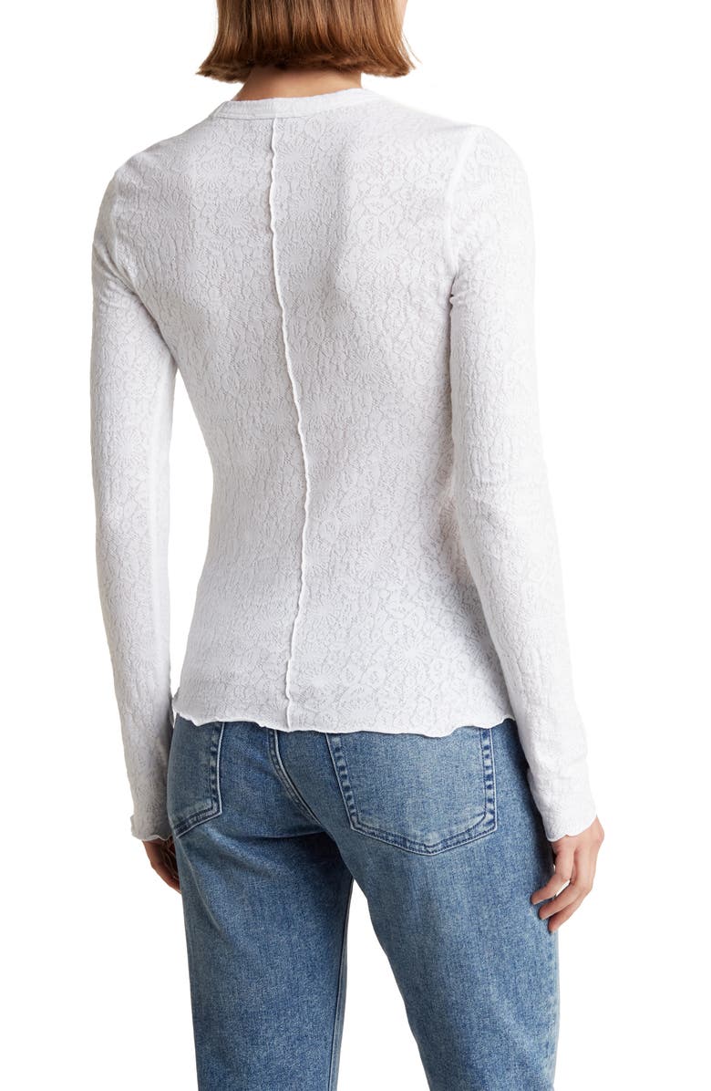 rag & bone Gemma Jacquard Lettuce Edge Long Sleeve T-Shirt, Alternate, color, White