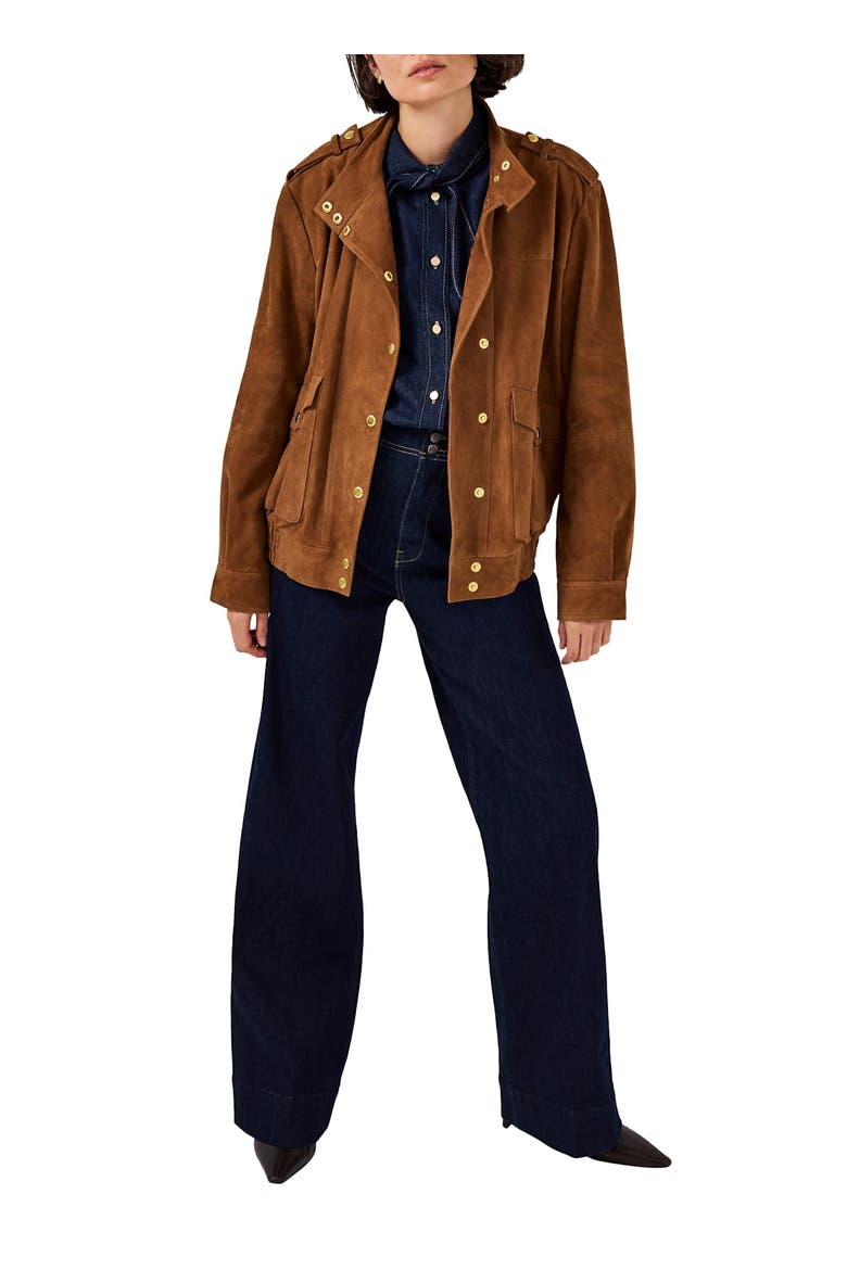 Suede Bomber Jacket, Alternate, color, Tan