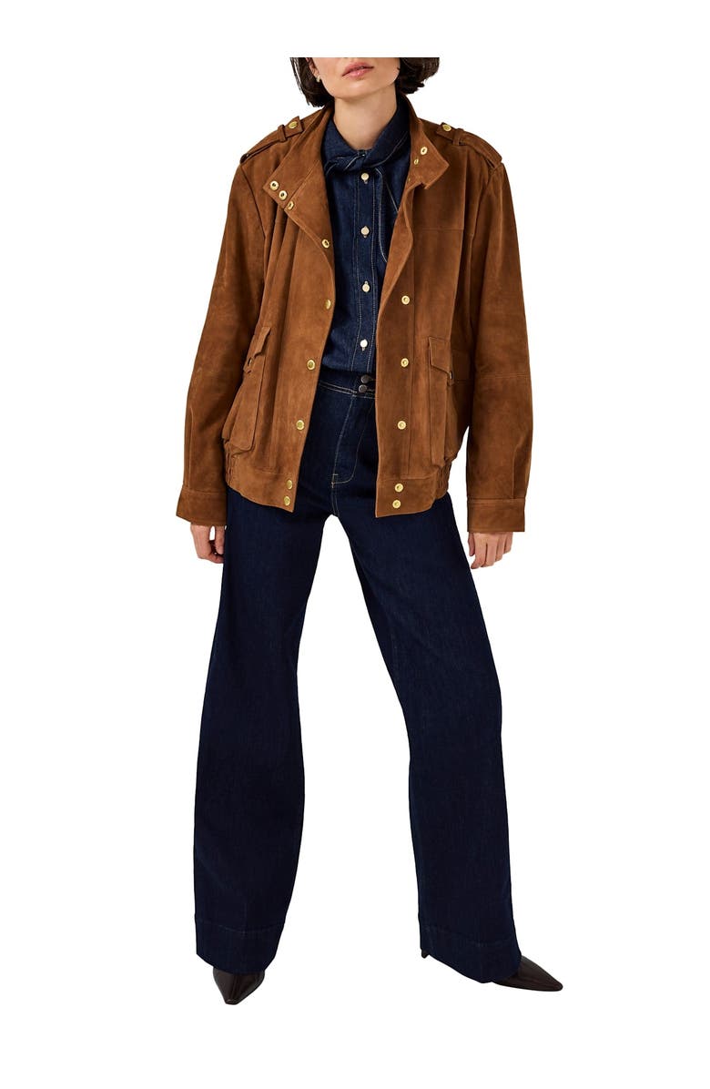 MINT VELVET Suede Bomber Jacket, Alternate, color, Tan