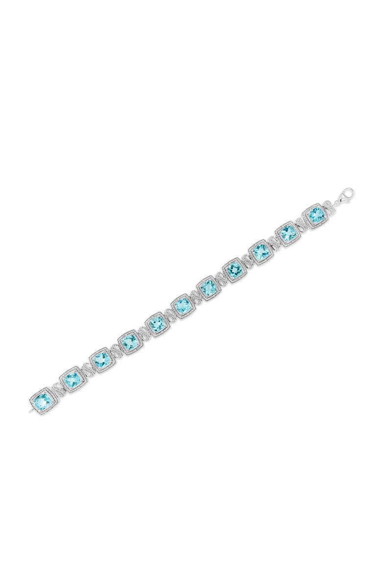 Haus of Brilliance .925 Sterling Silver 7x7 mm Cushion Cut Blue Topaz and 1/10 Ctw Single Cut Diamond Square Shape Tennis Bracelet, Alternate, color, Blue Topaz