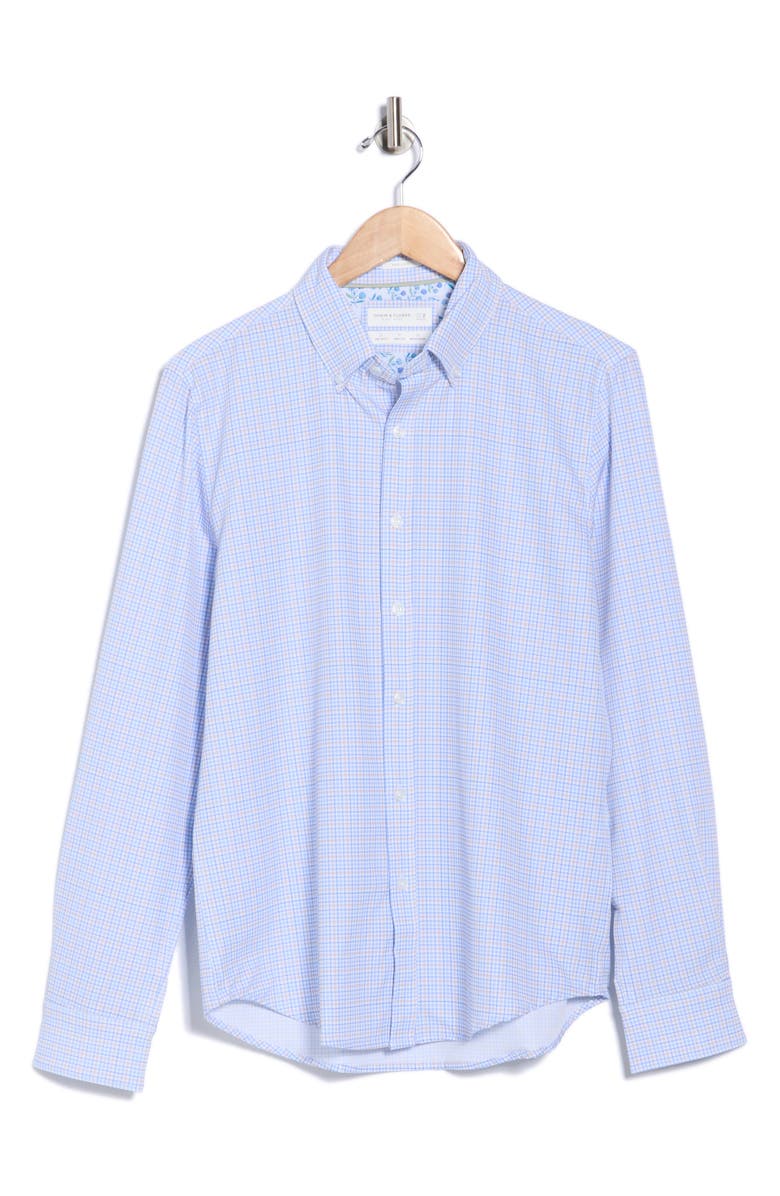 DENIM AND FLOWER Plaid Performance Button-Up Shirt, Alternate, color, Light Blue