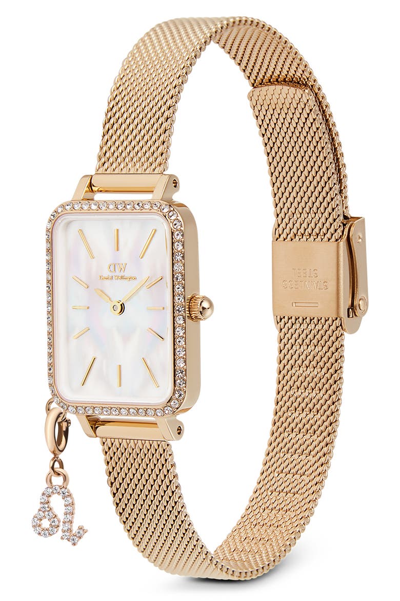 Quadro Mini Crystal Zodiac Bracelet Watch, 15mm, Alternate, color, GOLD