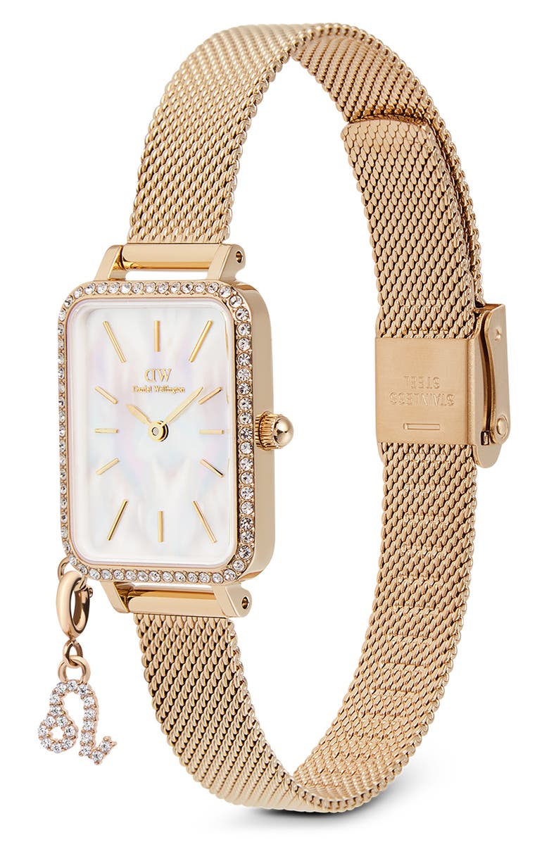 Daniel Wellington Quadro Mini Crystal Zodiac Bracelet Watch, 15mm, Alternate, color, Gold
