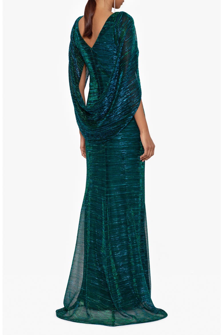 Metallic Drape Sleeve Sheath Gown, Alternate, color, JADE