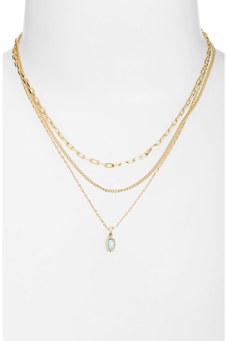 Mini Elisa Gold Triple Strand Necklace, Alternate, color, GOLD LIGHT TEAL OPAL