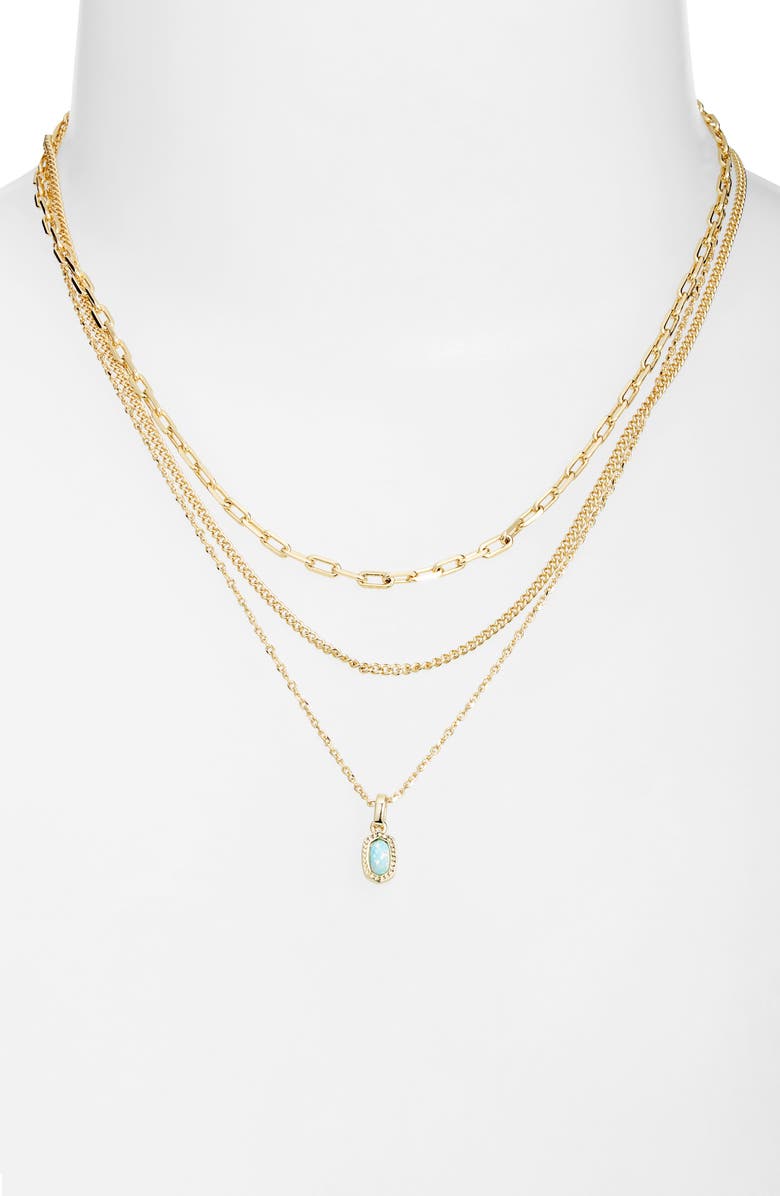 Kendra Scott Mini Elisa Gold Triple Strand Necklace, Alternate, color, Gold Light Teal Opal